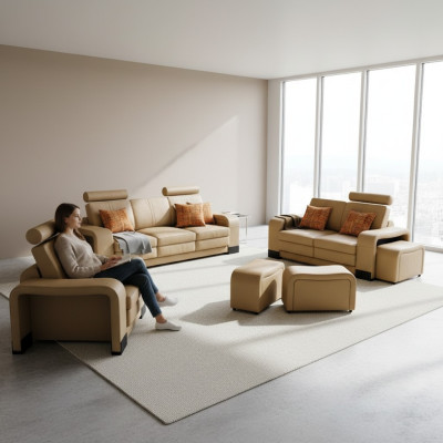 Sofagarnitur Couch USB Sofa Leder Garnitur Sitz Wohnlandschaft 3+2+1 Sitzer Neu