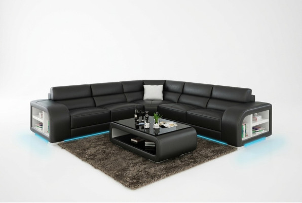 Ledersofa Couch Wohnlandschaft Ecksofa Eck Garnitur Design Sofa USB Maßfertigung