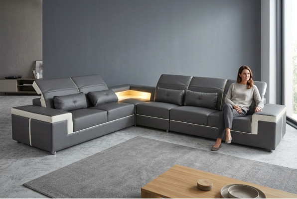 Sofa Eckcouch Polster Wohnzimmer design Ecksofa LForm Wohnlandschaft USB + LED