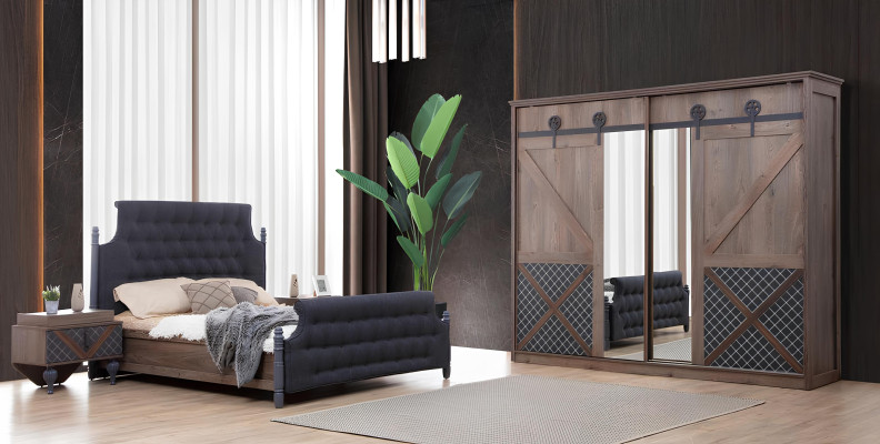 Bett Nachttisch Kommode mit Spiegel Schlafzimmer 4 tlg. Set Chesterfield