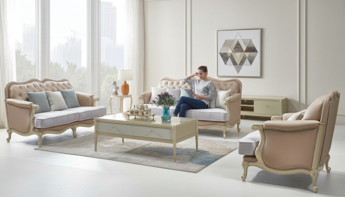Rosa Möbel Sofagarnitur Sofa 3 2 1 Sitzer Wohnzimmer Design 3tlg.