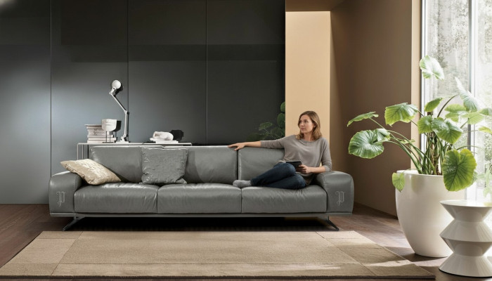 Sofa 3 Sitz Luxus Möbel Wohnzimmer Leder Couch Dreisitzer Grau Design Prianera