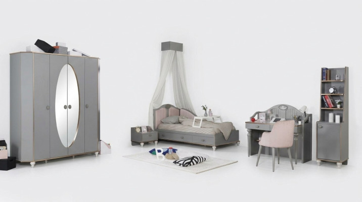 Kinderzimmer Möbel 5tlg Set Design Bett Nachttisch Kleiderschrank 