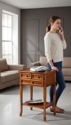Klassische Telefon Konsole Braun Beistelltisch Tische Kaffeetisch Tisch Möbel