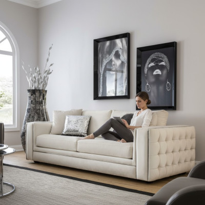 Klassische Chesterfield Dreisitzer Möbel Sofa Luxus Couchen beige 3 Sitz Sofas