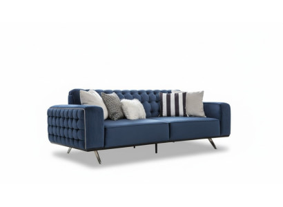 Klassische Chesterfield Dreisitzer Möbel Sofa Luxus Couchen Blau 3 Sitz Sofas