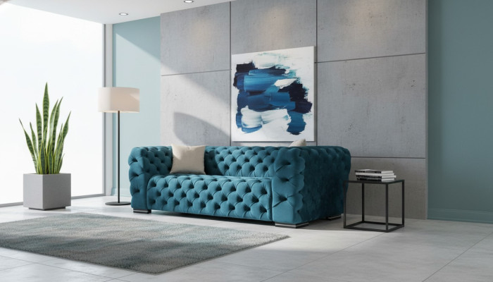 Chesterfield Sofa 4 Sitz Design Wohnzimmer Polster Holz Polster Luxus Blau