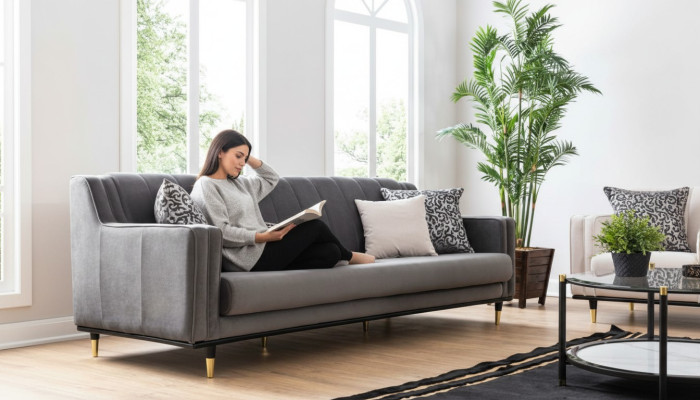 Klassische Grau Sofa 3 Sitz Sofas Sitz Design Couch Dreisitzer Luxus Möbel Stil