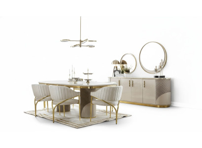 Esszimmer Set 10tlg. Garnitur Luxus Tisch 6x Stuhl Anrichte Spiegel Möbel Holz