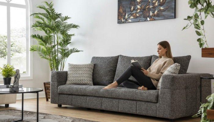 Luxus Sofa 4 Sitz Stoff Wohnzimmer Modernes Design grau Sofas Polster Couchen