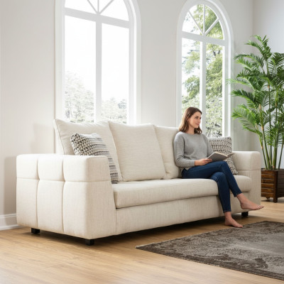 Luxus Modernes Sofa 3 Sitzer Polstersofa weiß Textill Sitz Design Couch Sofas