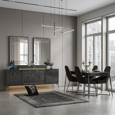 Luxus Esszimmer Set Esstisch+6x Stühle+Anrichte mit 2x Spiegel 10 tlg