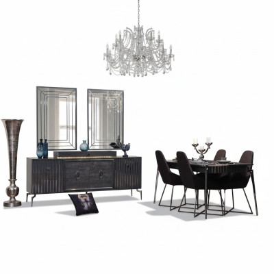 Luxus Esszimmer Set Esstisch+6x Stühle+Anrichte mit 2x Spiegel 10 tlg