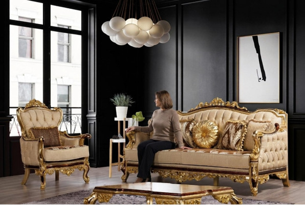 Sofagarnitur Couch Barock Rokoko Couchen Textil Chesterfield Sofa Tisch 3tlg.