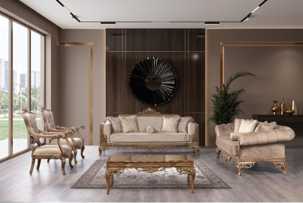 Barock Wohnzimmer Möbel Set Couch Sofa Polster Garnitur Tisch 5tlg.