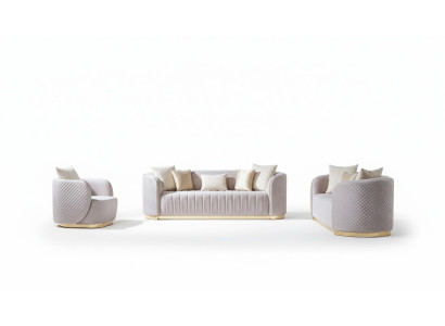 Luxus Sofa Ovale Sofagarnitur Set Polster Möbel 3+2+1 Samt Textil 3tlg.