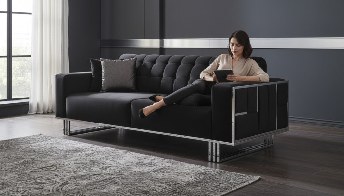 Dreisitzer Couch Sofa Möbel Einrichtung Couchen Sofas Schwarz Polster