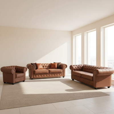 Sofagarnitur Chesterfield 3+2+1 Wohnzimmer Möbel Couch Garnitur Stoff Textil