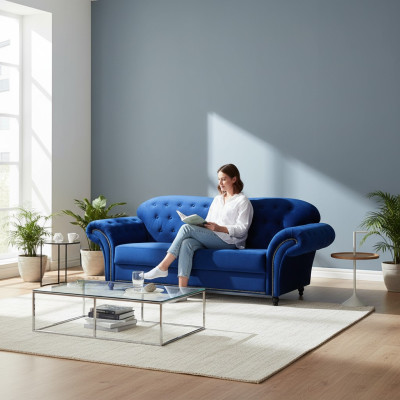 Chesterfield Sofagarnitur Couch Polster Möbel 3+2+1 Samt Stoff Couchen