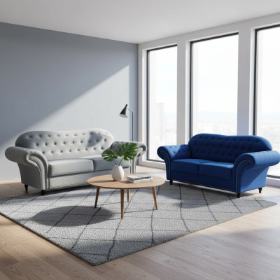 Chesterfield Sofagarnitur Couch Polster Möbel 3+2+1 Samt Stoff Couchen