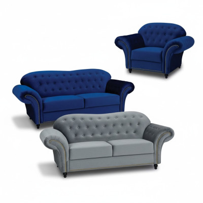 Chesterfield Sofagarnitur Couch Polster Möbel 3+2+1 Samt Stoff Couchen