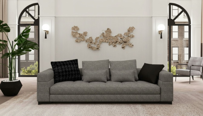 Graues Sofa Dreisitzer Wohnzimmer Sitzmöbel Holzgestell Sofakollektion
