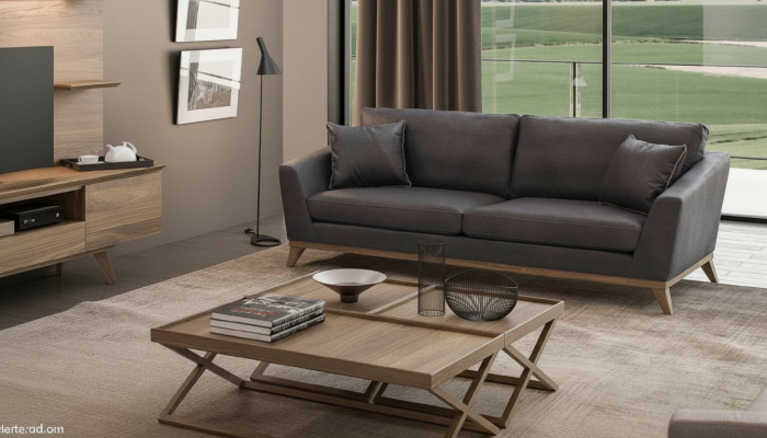 Grauer Kunstleder Dreisitzer Wohnzimmersofa Moderne Couch Stil Möbel