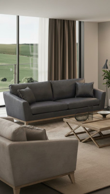 Grauer Dreisitzer Holzgestell Moderne Wohnzimmercouch Neu Luxus Design