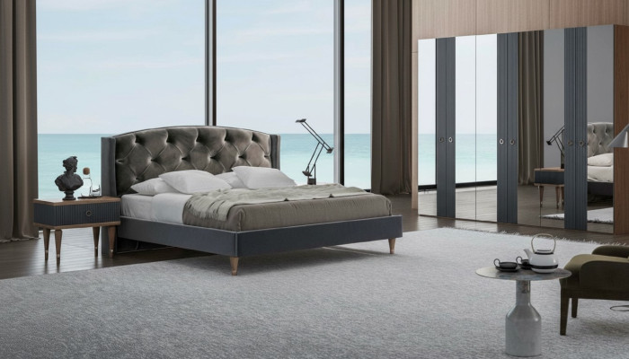 Modernes Chesterfield Schlafzimmer Set Designer Doppelbett Nachttische