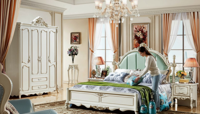 Bett Blau Schön Elegantes Design Schlafzimmer Polster Leder Betten