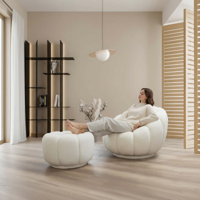 Sessel + Hocker für Wohnzimmer Runder Stuhl mit Hocker Modern Möbel