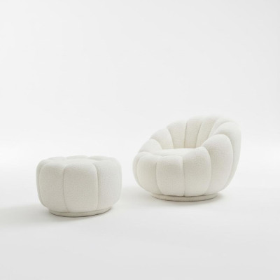 Sessel + Hocker für Wohnzimmer Runder Stuhl mit Hocker Modern Möbel