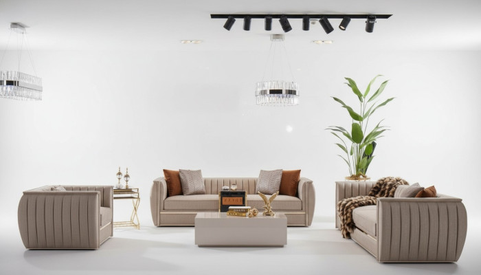 Luxus Beige Set Sofagarnitur 3+3+1 Sitzer Couchtisch Sofa Sessel Sofas 5tlg