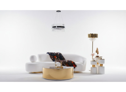 Modernes Weißes Sofa Luxus Polster 3-Sitzer Halbrunder Couchtisch 2tlg