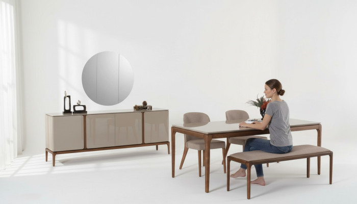 Esszimmer Set Essgruppe Tisch 4x Stühle Bank Anrichte Spiegel 8tlg.