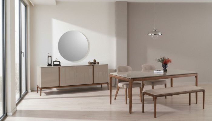 Esszimmer Set Essgruppe Tisch 4x Stühle Bank Anrichte Spiegel 8tlg.