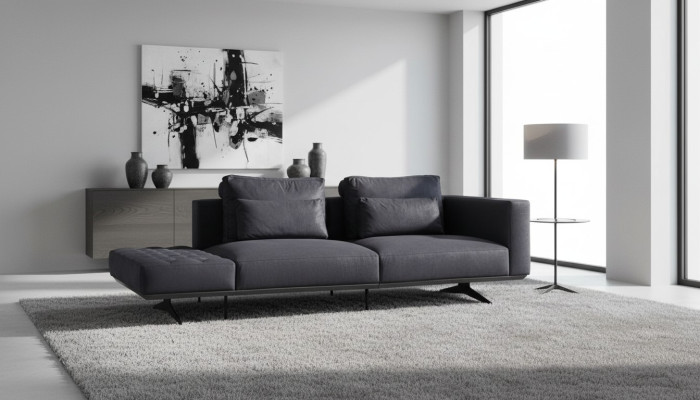 Design Sofagarnitur 3 Sitzer Textil Couch Polster Sofa Couchen Schwarz