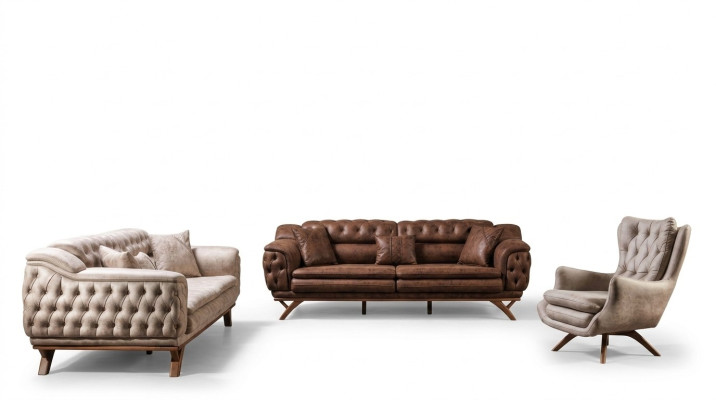 Sofagarnitur 3+3+1 Sitzer Möbel Set Design Sofas Kunstleder Chesterfield