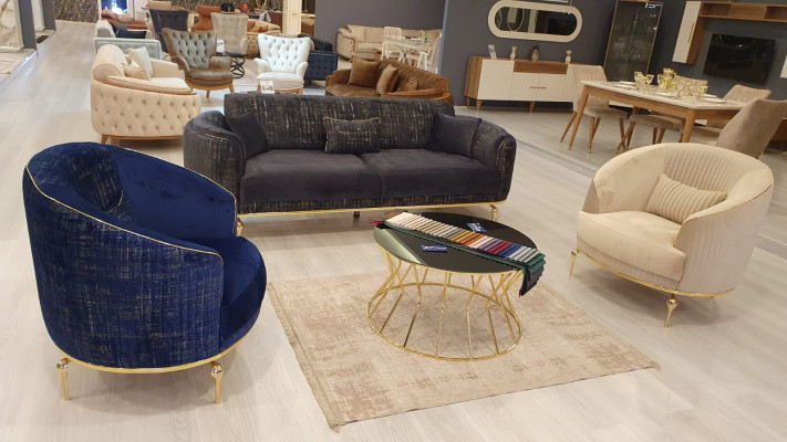 Wohnzimmer Sessel Polster 1Sitzer Couchen Modern Textil Neu Blau Luxus