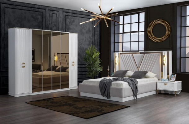 Schlafzimmer Set Bett 2x Nachttisch 4tlg Design Modern Luxus Komplettes