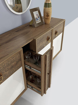 Wohnzimmer Anrichte mit Spiegel Garnitur Holz Braun Neu Modern Luxus