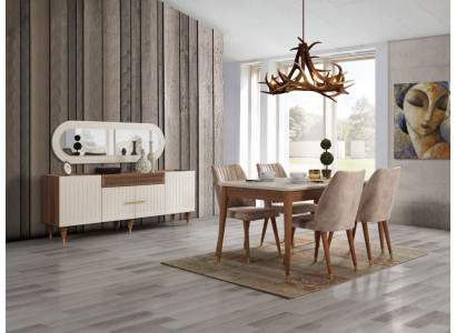 Esszimmer Set Tisch 4x Stuhl Anrichte Spiegel Möbel 7tlg neu Modern