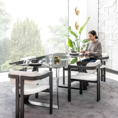 Luxus Esszimmer Glas Design Tisch Essgruppe Esstisch mit 4x Stühlen 5tlg