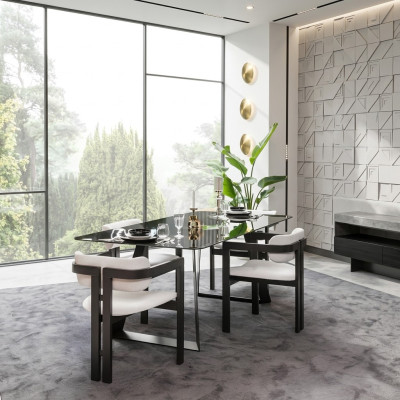 Luxus Esszimmer Glas Design Tisch Essgruppe Esstisch mit 4x Stühlen 5tlg