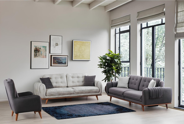 Graue Couch Sofa Wohnzimmer Couchen Polster Möbel Dreisitzer Sofas