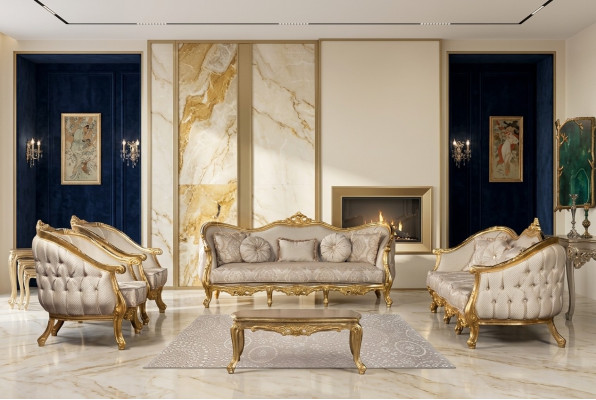 Couch Klassische Luxus Wohnzimmer Sofagarnitur 3+3+1+1 Sitzer Couchtisch