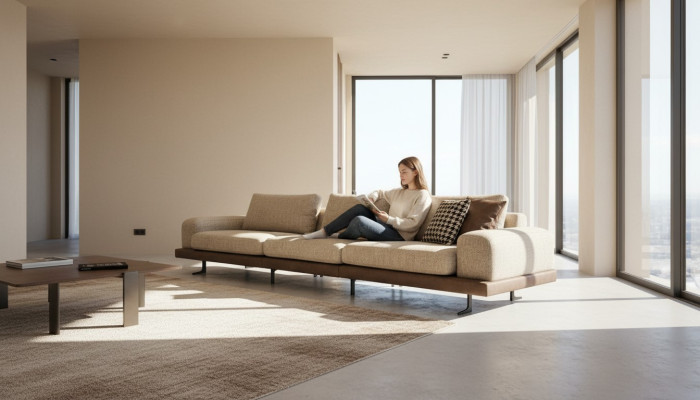 Beiger Fünfsitzer Polstersofas Sofa Textil Couch Sitzmöbel Wohnzimmer
