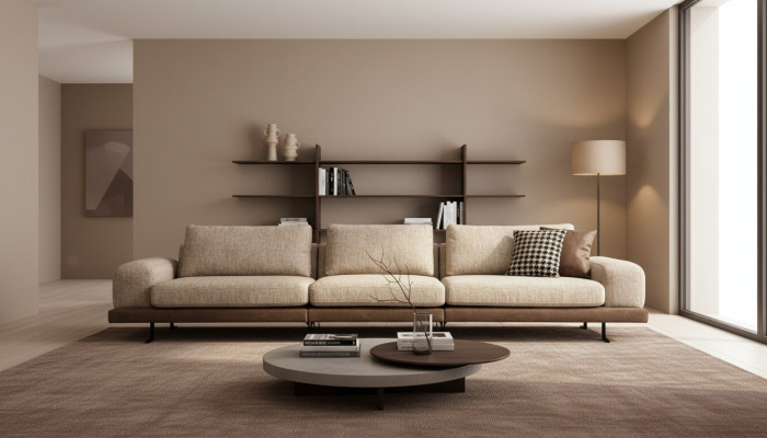 Beiger Fünfsitzer Polstersofas Sofa Textil Couch Sitzmöbel Wohnzimmer