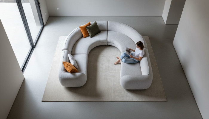 Graunes Ecksofa U-Form Moderne Polstercouch Wohnzimmersofa Designer