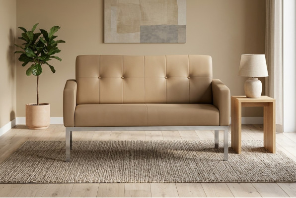 Beiger Zweisitzer Büromöbel Polstersofa Holzgestell Textil Einrichtung